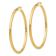 14K Yellow Gold Polished 3mm Lightweight Tube Hoop Earrings