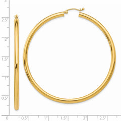 14K Yellow Gold Polished 3mm Lightweight Tube Hoop Earrings