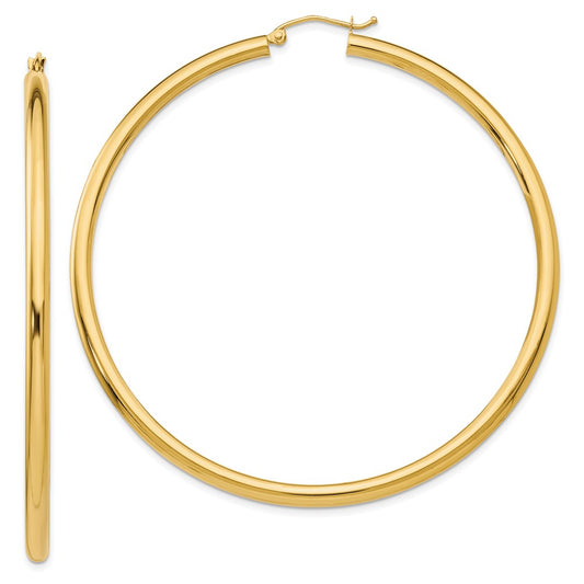 14K Yellow Gold Polished 3mm Lightweight Tube Hoop Earrings