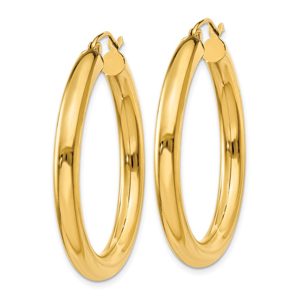 14K Yellow Gold Polished 4mm Lightweight Tube Hoop Earrings