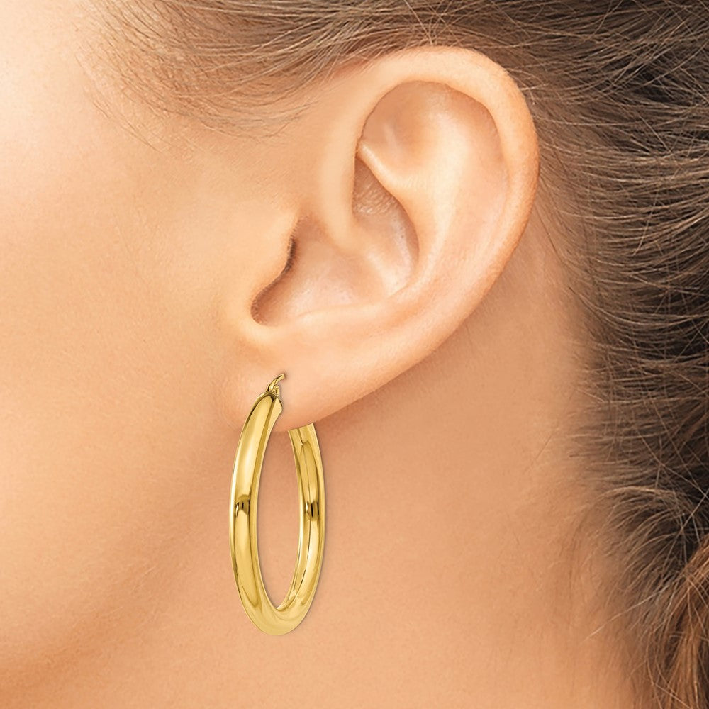 14K Yellow Gold Polished 4mm Lightweight Tube Hoop Earrings