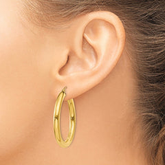 14K Yellow Gold Polished 4mm Lightweight Tube Hoop Earrings
