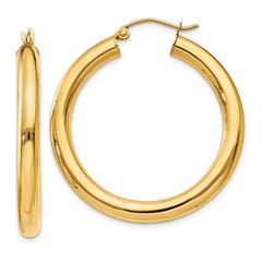 14K Yellow Gold Polished 4mm Lightweight Tube Hoop Earrings