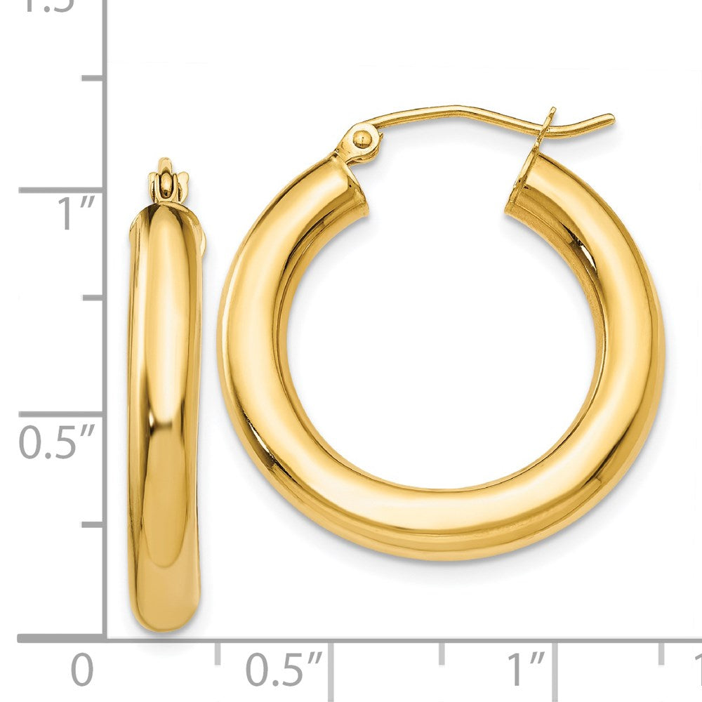 14K Yellow Gold Polished 4mm Lightweight Tube Hoop Earrings