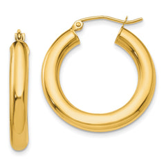 14K Yellow Gold Polished 4mm Tube Hoop Earrings