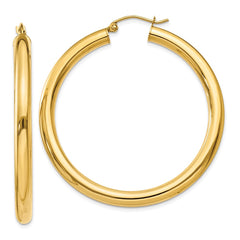 14K Yellow Gold Polished 4mm Tube Hoop Earrings