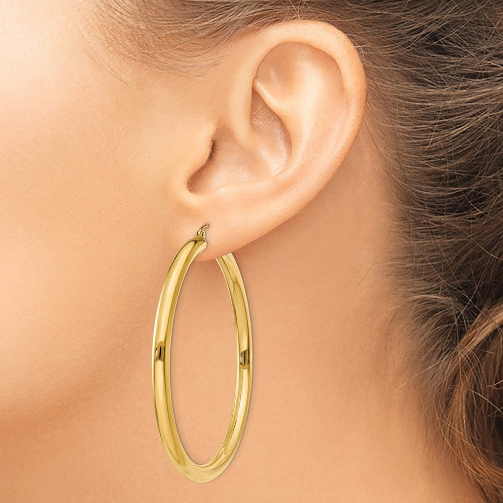 14K Yellow Gold Polished 4mm Tube Hoop Earrings