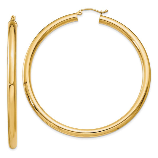 14K Yellow Gold Polished 4mm Lightweight Tube Hoop Earrings