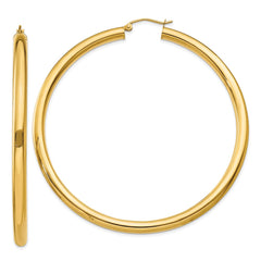 14K Yellow Gold Polished 4mm Lightweight Tube Hoop Earrings