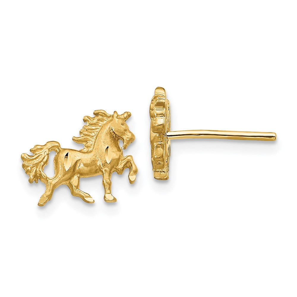 14K Yellow Gold Satin Diamond-cut Unicorn Post Earrings