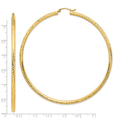 14K Yellow Gold Lightweight 3mm Diamond-cut Hoop Earrings