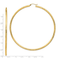14K Yellow Gold Lightweight 3mm Diamond-cut Hoop Earrings