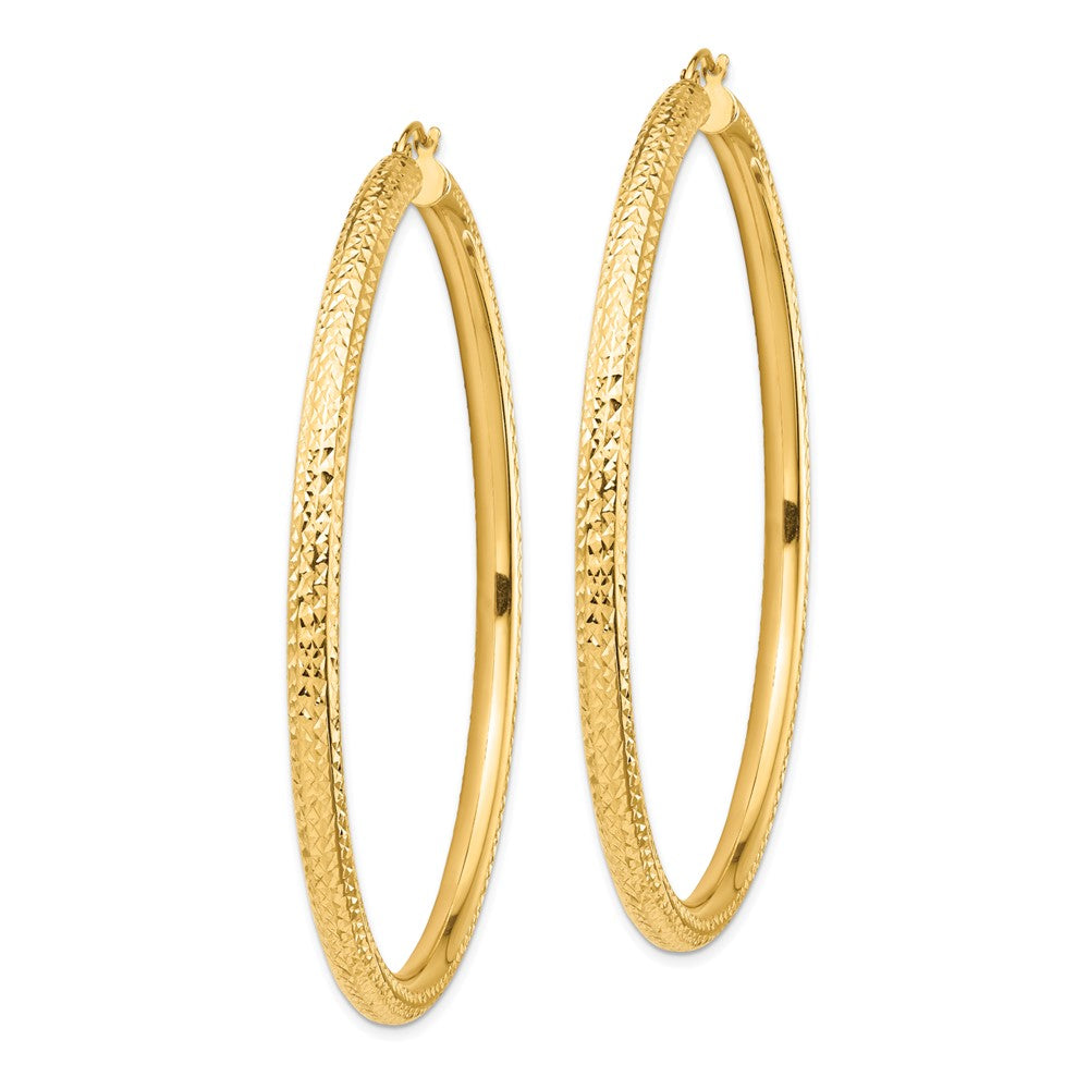 14K Yellow Gold Diamond-cut 4x70mm Lightweight Tube Hoop Earrings