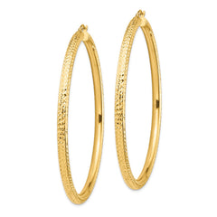 14K Yellow Gold Diamond-cut 4x70mm Lightweight Tube Hoop Earrings