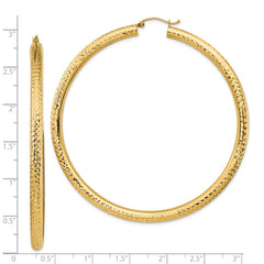 14K Yellow Gold Diamond-cut 4x70mm Lightweight Tube Hoop Earrings