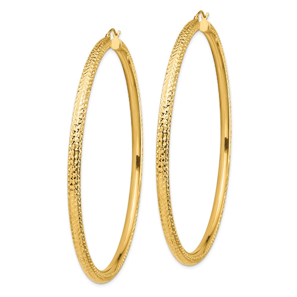 14K Yellow Gold Diamond-cut 4x80mm Lightweight Tube Hoop Earrings