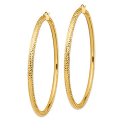 14K Yellow Gold Diamond-cut 4x80mm Lightweight Tube Hoop Earrings