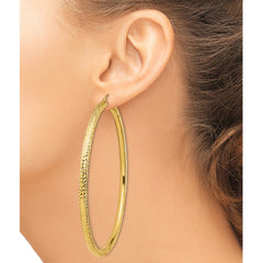 14K Yellow Gold Diamond-cut 4x80mm Lightweight Tube Hoop Earrings