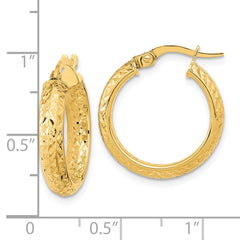 14K Yellow Gold Polished and Diamond-cut Inside and Out Fancy Hoop Earrings