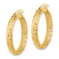 14K Yellow Gold Polished and Diamond-cut Inside and Out Fancy Hoop Earrings