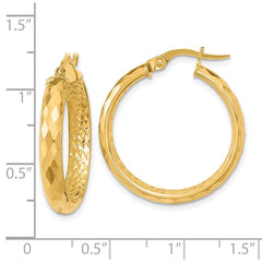 14K Yellow Gold Polished and Textured Diamond-cut Inside Fancy Hoop Earrings