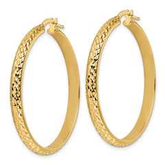 14K Yellow Gold Polished Diamond-cut Hoop Earrings