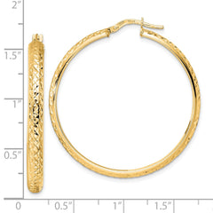 14K Yellow Gold Polished Diamond-cut Hoop Earrings