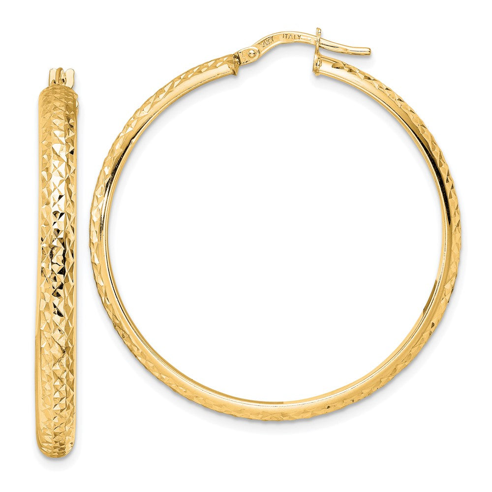 14K Yellow Gold Polished Diamond-cut Hoop Earrings
