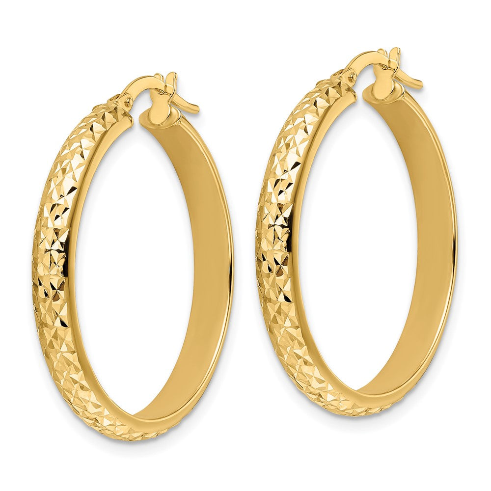 14K Yellow Gold Polished Diamond-cut Hoop Earrings