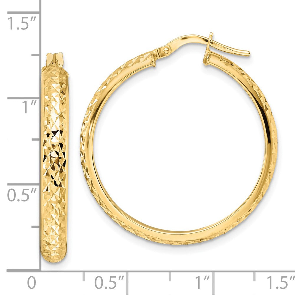14K Yellow Gold Polished Diamond-cut Hoop Earrings