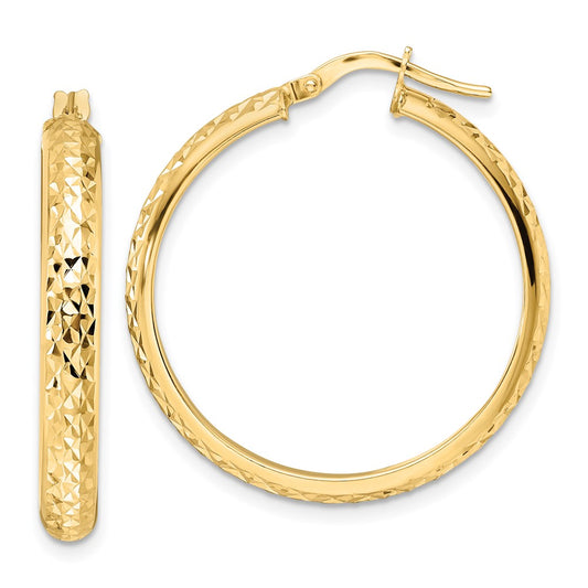 14K Yellow Gold Polished Diamond-cut Hoop Earrings