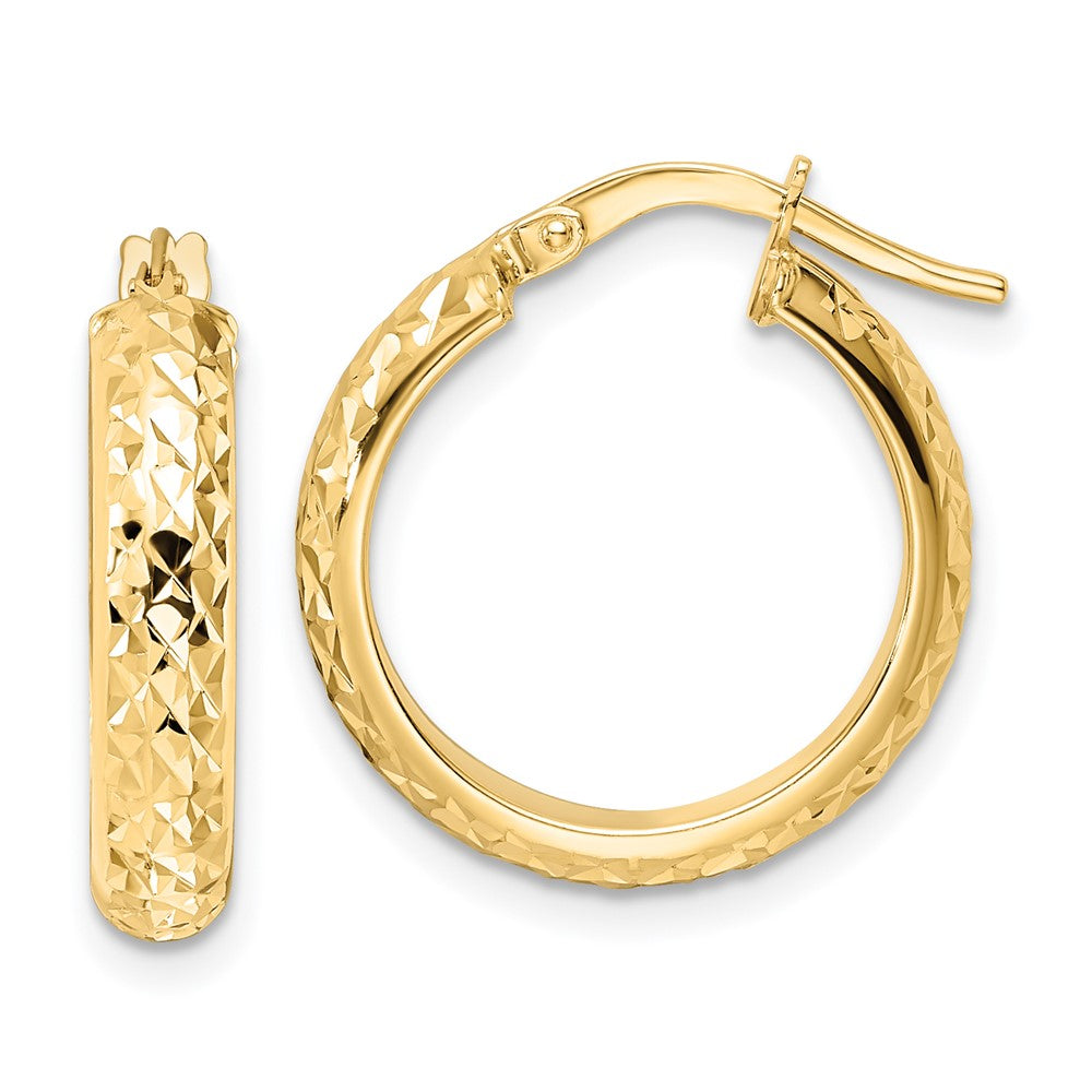 14K Yellow Gold Polished Diamond-cut Hoop Earrings