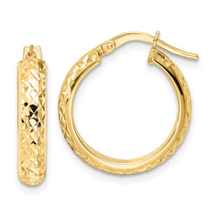 14K Yellow Gold Polished Diamond-cut Hoop Earrings