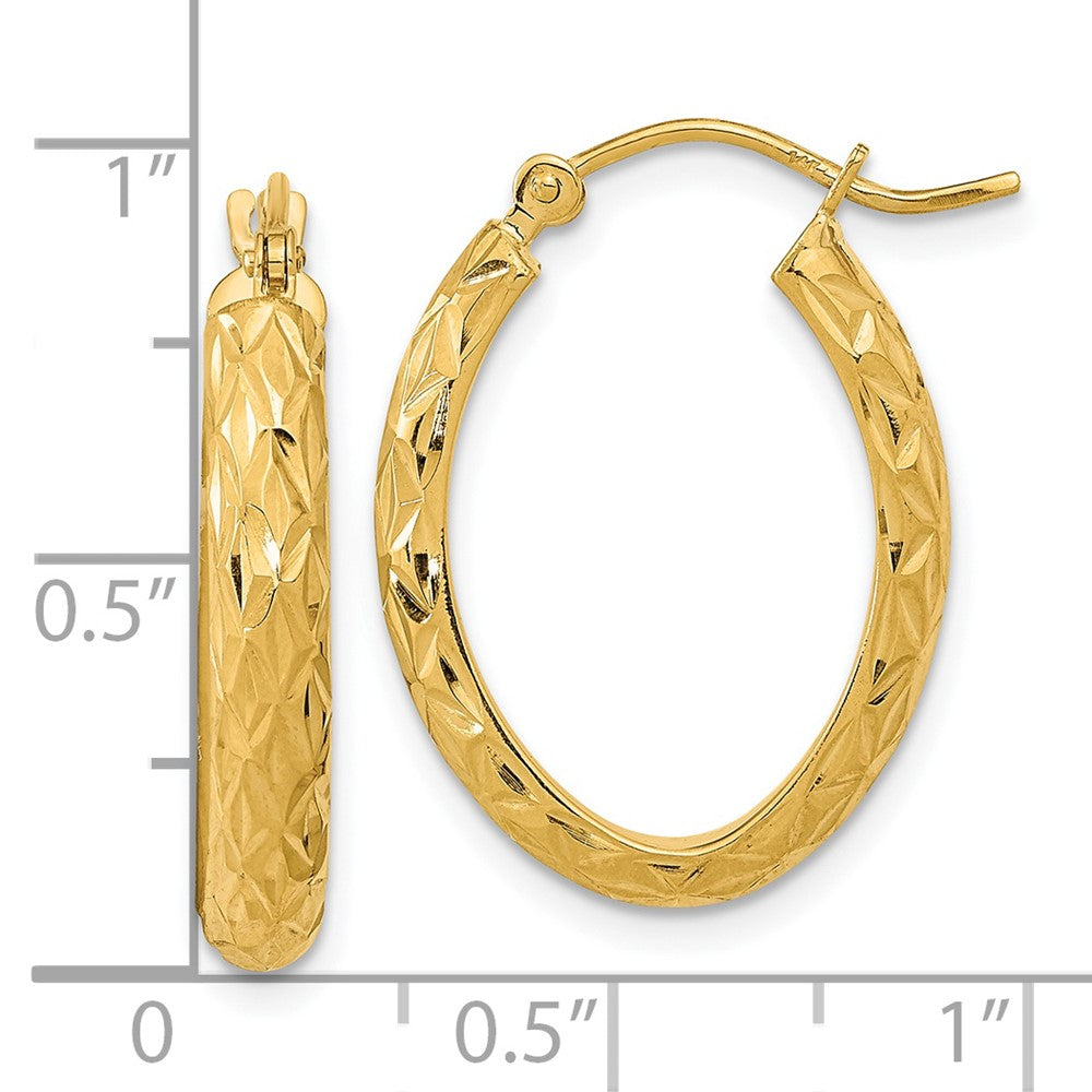 14K Yellow Gold Polished Diamond-cut Fancy Oval Hoop Earrings