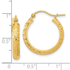 14K Yellow Gold Polished and Textured Diamond-cut Hoop Earrings