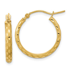 14K Yellow Gold Polished and Satin Diamond-cut Hoop Earrings