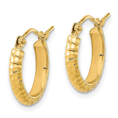 14K Yellow Gold Polished and Diamond-cut Textured Hoop Earrings