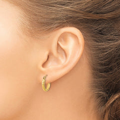 14K Yellow Gold Polished and Diamond-cut Textured Hoop Earrings