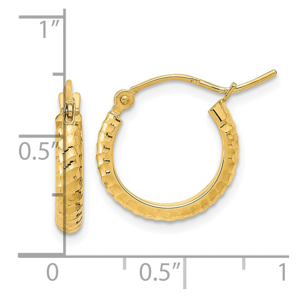 14K Yellow Gold Polished and Diamond-cut Textured Hoop Earrings