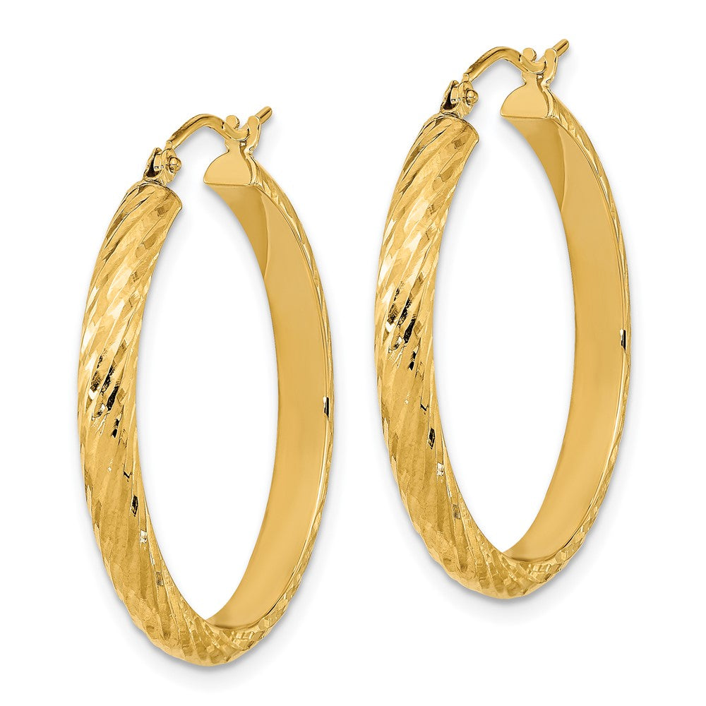 14K Yellow Gold Polished Diamond-cut Twist Pattern Hoop Earrings