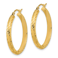 14K Yellow Gold Polished Diamond-cut Twist Pattern Hoop Earrings