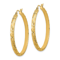 14K Yellow Gold Polished and Textured Fancy Diamond-cut Hoop Earrings