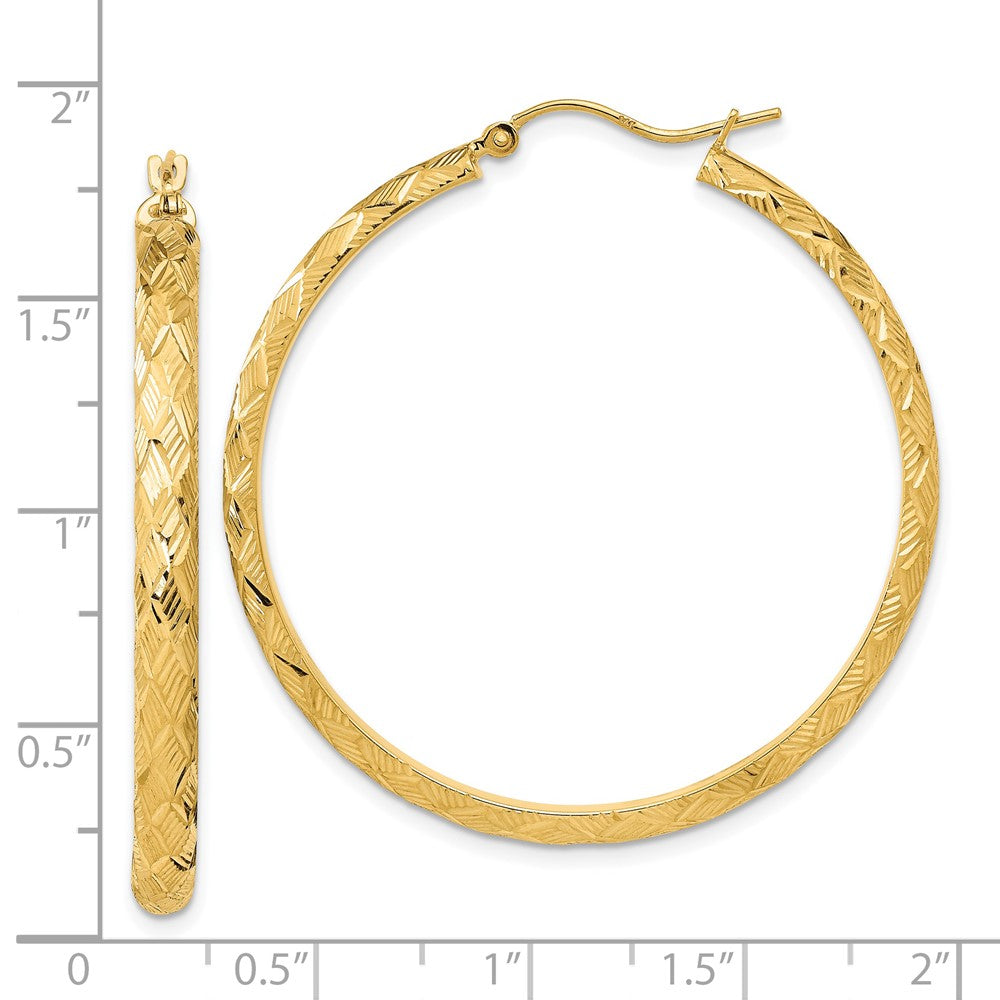 14K Yellow Gold Polished and Textured Fancy Diamond-cut Hoop Earrings