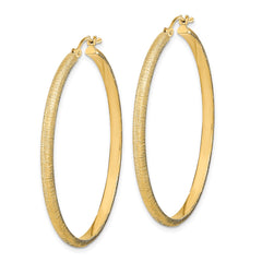 14K Yellow Gold Polished and Satin Hoop Earrings