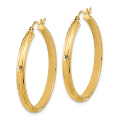 14K Yellow Gold Polished and Textured Fancy Hoop Earrings
