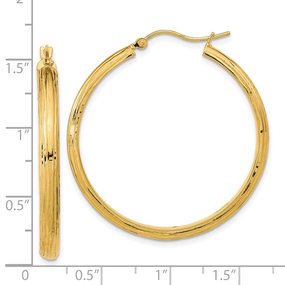 14K Yellow Gold Polished and Textured Fancy Hoop Earrings