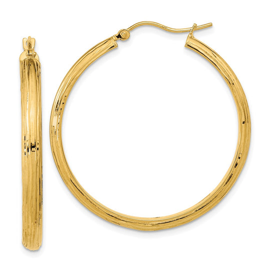 14K Yellow Gold Polished and Textured Fancy Hoop Earrings