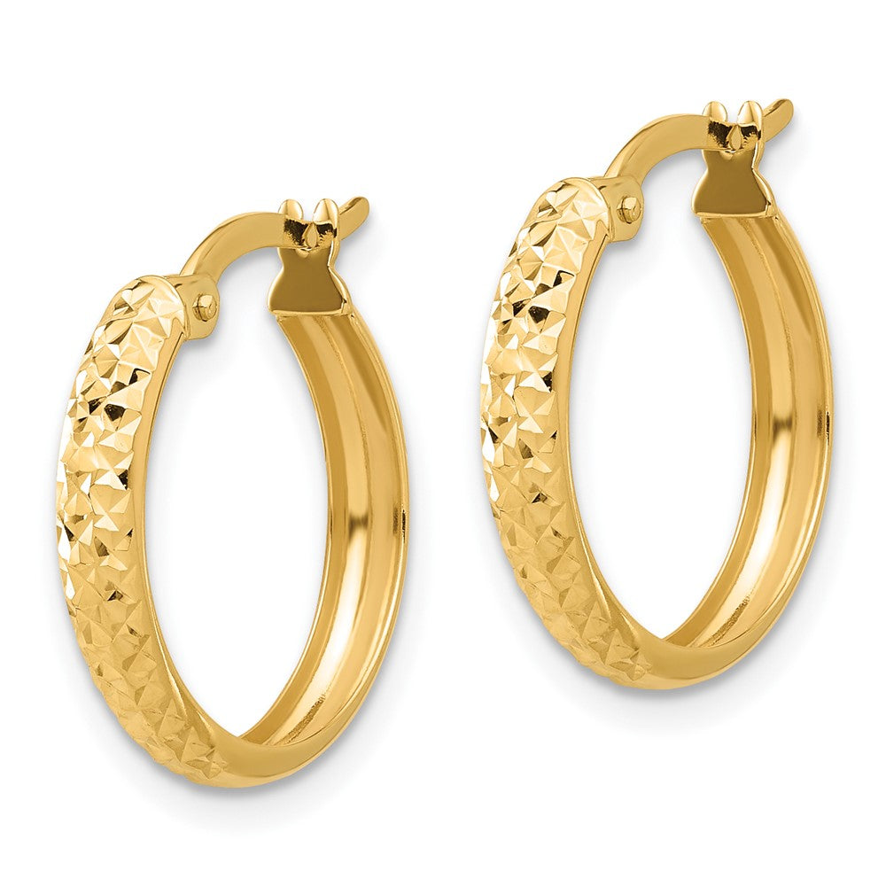 14K Yellow Gold Polished and Diamond-cut Hoop Earrings
