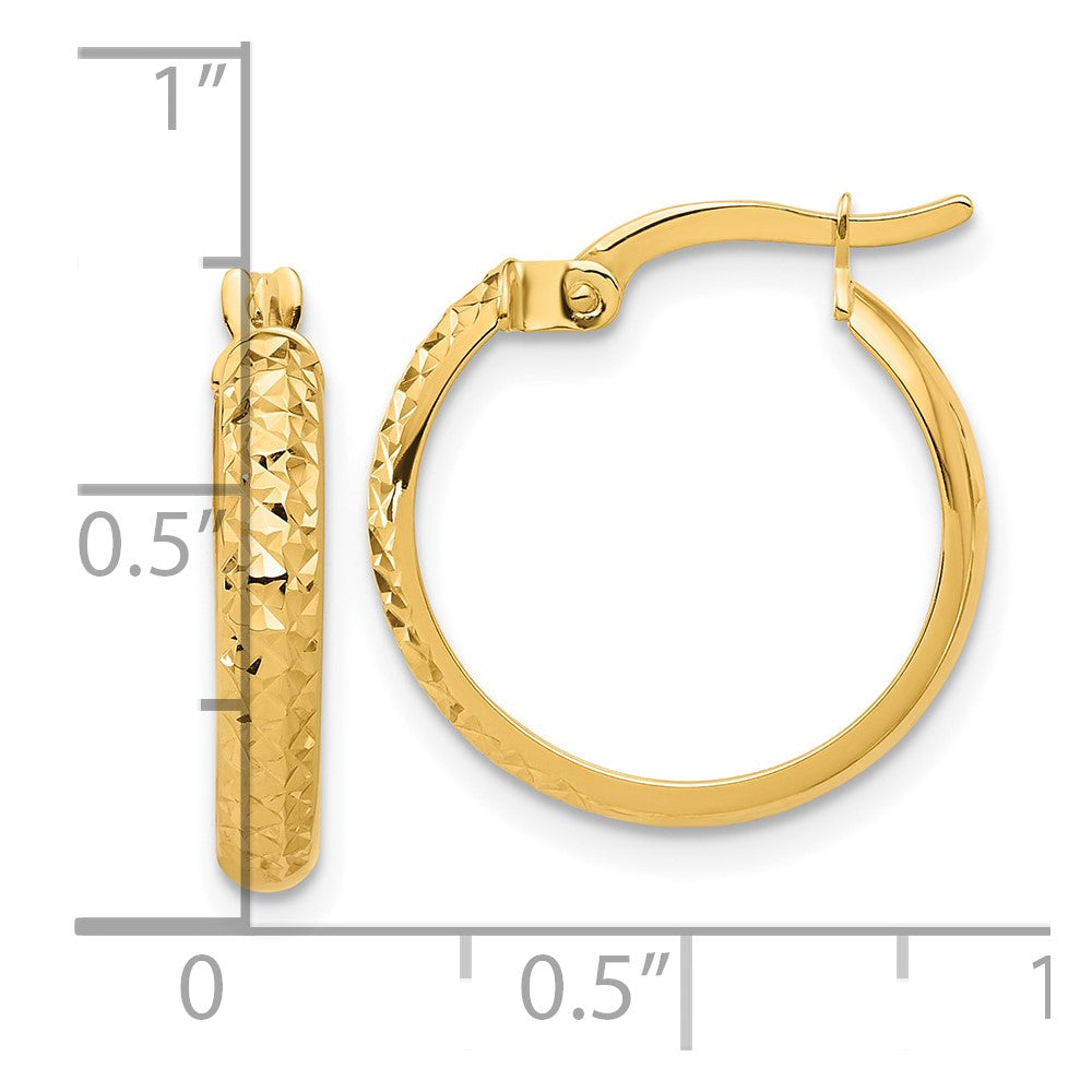 14K Yellow Gold Polished and Diamond-cut Hoop Earrings