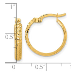 14K Yellow Gold Polished and Diamond-cut Hoop Earrings